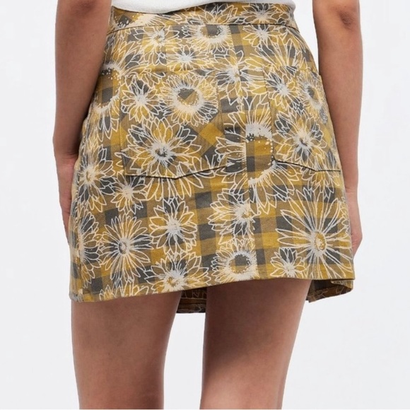 Urban Outfitters | Boho Academia Pleated Plaid Floral Mini Wrap Front Skirt (M) - Picture 2 of 16